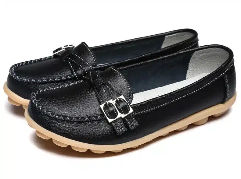 Soft Genuine Leather Shoes Women Slip On Woman Loafers Moccasins Female Flats Casual Women's Buckle Boat Shoe Plush Size 35-41 24