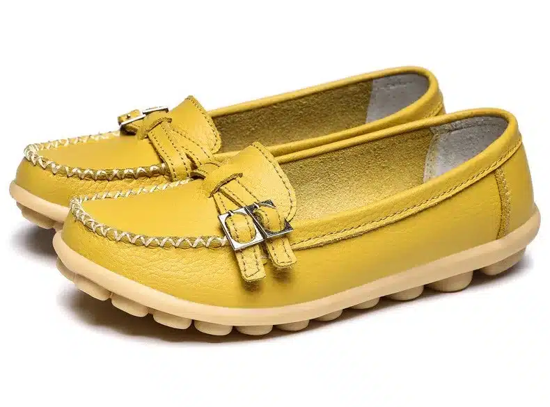 Soft Genuine Leather Shoes Women Slip On Woman Loafers Moccasins Female Flats Casual Women's Buckle Boat Shoe Plush Size 35-41 25