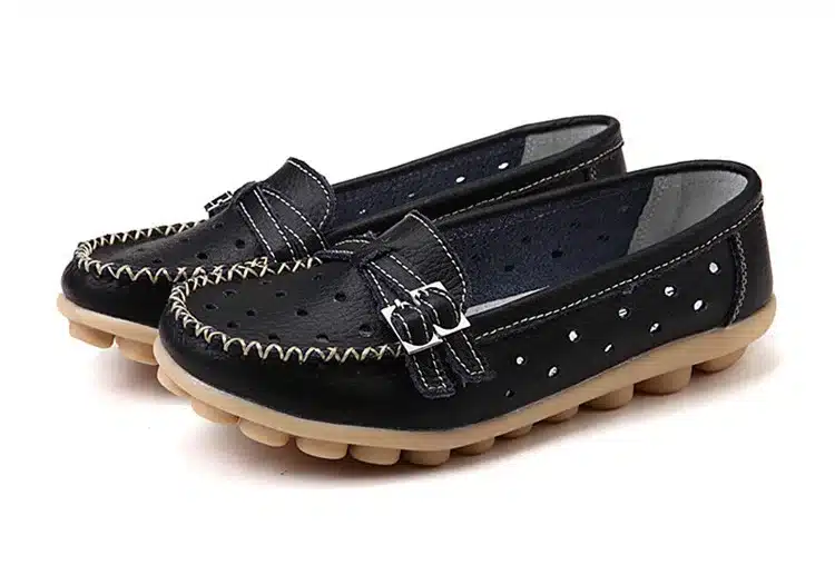 Soft Genuine Leather Shoes Women Slip On Woman Loafers Moccasins Female Flats Casual Women's Buckle Boat Shoe Plush Size 35-41 46