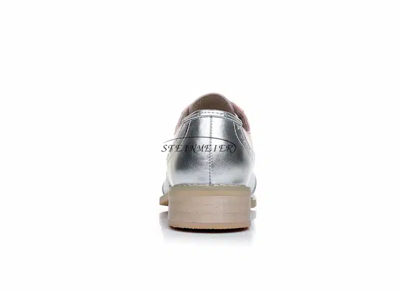 Genuine leather big woman US 10 designer vintage flats shoes round toe handmade silver white pink oxford shoes for women fur 13