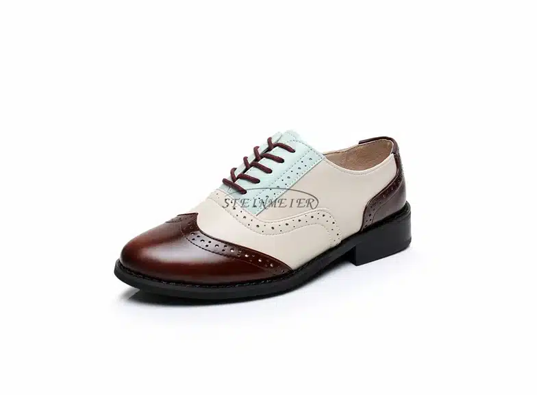 Genuine leather big woman US 10 designer vintage flats shoes round toe handmade silver white pink oxford shoes for women fur 15