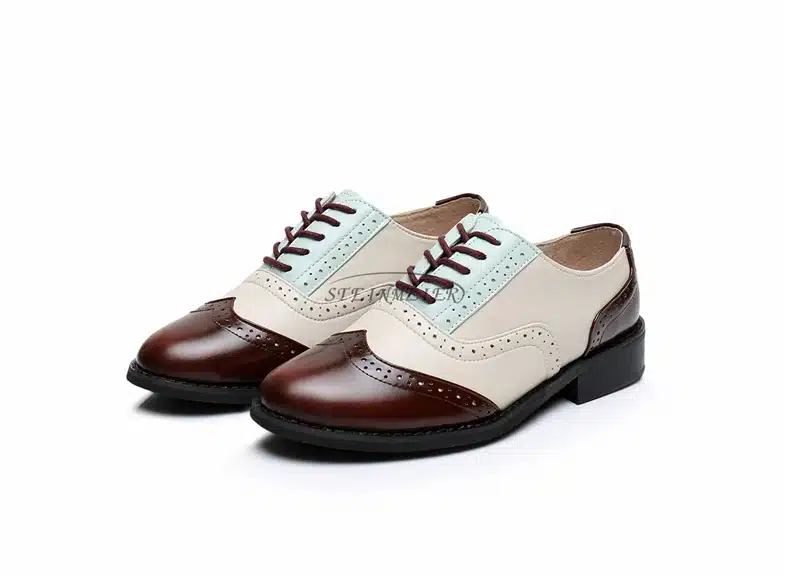 Genuine leather big woman US 10 designer vintage flats shoes round toe handmade silver white pink oxford shoes for women fur 16