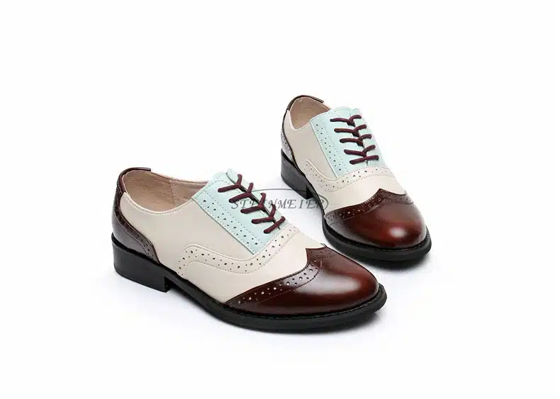 Genuine leather big woman US 10 designer vintage flats shoes round toe handmade silver white pink oxford shoes for women fur 17