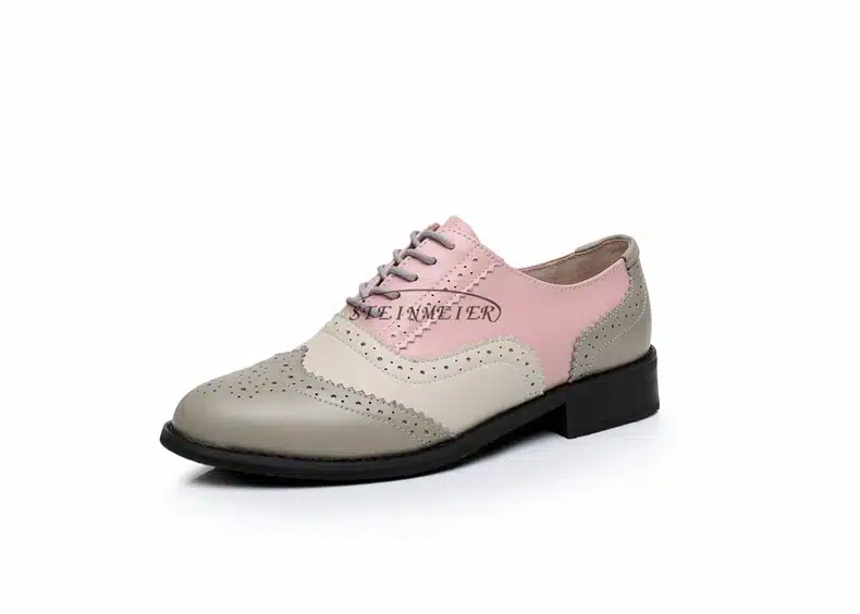 Genuine leather big woman US 10 designer vintage flats shoes round toe handmade silver white pink oxford shoes for women fur 18