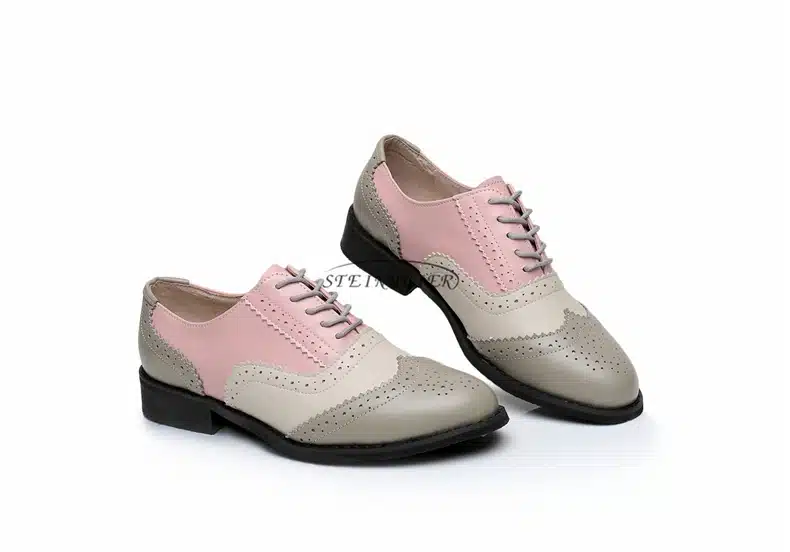 Genuine leather big woman US 10 designer vintage flats shoes round toe handmade silver white pink oxford shoes for women fur 20