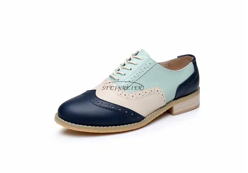 Genuine leather big woman US 10 designer vintage flats shoes round toe handmade silver white pink oxford shoes for women fur 24