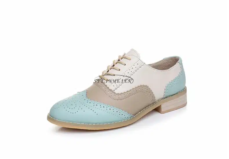 Genuine leather big woman US 10 designer vintage flats shoes round toe handmade silver white pink oxford shoes for women fur 27