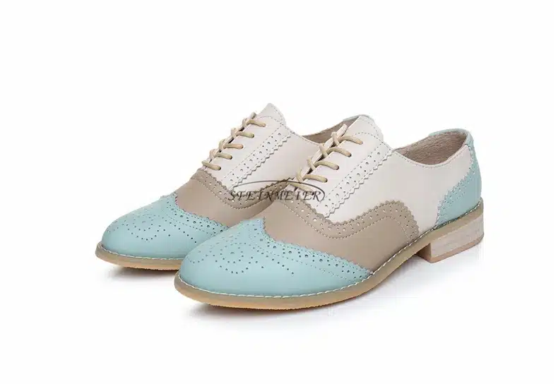 Genuine leather big woman US 10 designer vintage flats shoes round toe handmade silver white pink oxford shoes for women fur 28