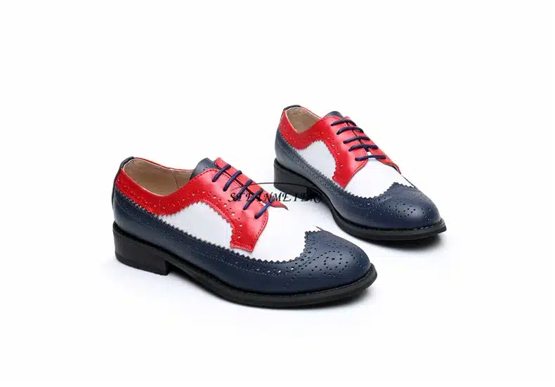 Genuine leather big woman US 10 designer vintage flats shoes round toe handmade silver white pink oxford shoes for women fur 32
