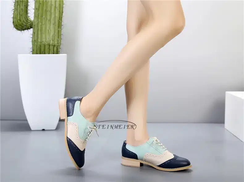 Genuine leather big woman US 10 designer vintage flats shoes round toe handmade silver white pink oxford shoes for women fur 55
