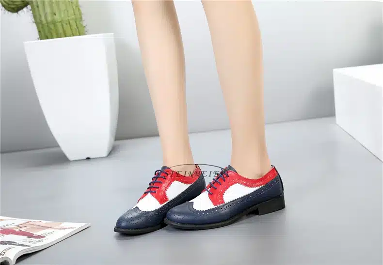 Genuine leather big woman US 10 designer vintage flats shoes round toe handmade silver white pink oxford shoes for women fur 62