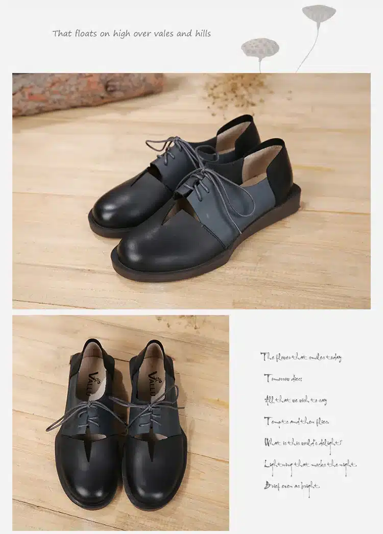 2018 Spring Summer Women Shoes Flats Genuine Leather Round Toes Lace up Mixed Color Handmade Retro Shoes 20