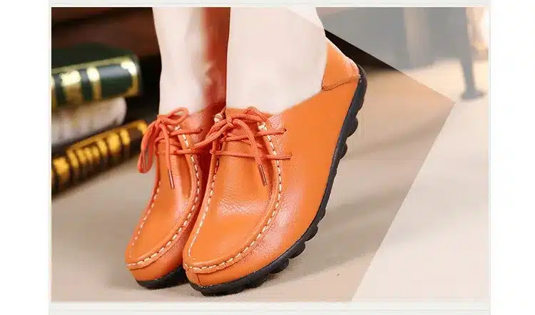 Genuine Leather Women's Casual Shoes Lace-Up Woman Loafers Moccasins Female Flats Solid Low Heel Lady Shoe Soft Women Footwear 32