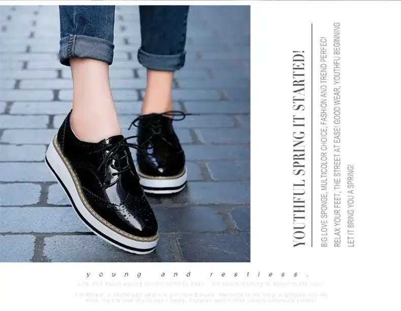 New women wings vintage Oxford Lace Up red beige white black Metallic Striped platform Vintage oxford flat women's shoes US 8 26