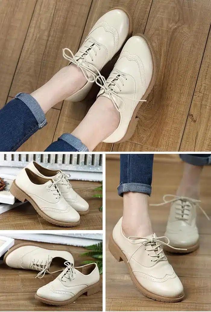 Hot Sale Women Genuine Leather Oxford Shoes Fashion Round Toe Lace Up Flat Ladies Oxfords England Style Brogue Oxfords For Women 13
