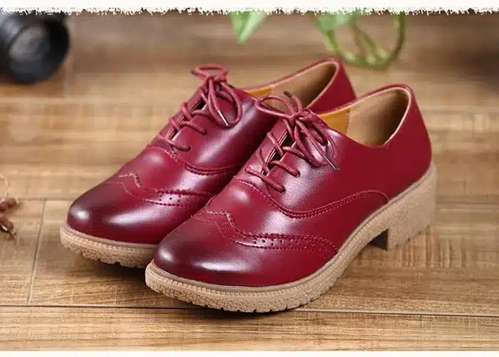 Hot Sale Women Genuine Leather Oxford Shoes Fashion Round Toe Lace Up Flat Ladies Oxfords England Style Brogue Oxfords For Women 15