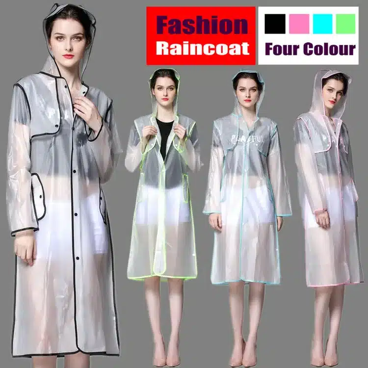 EVA Transparent Raincoat Hooded Women Rain Coat Long Jacket Waterproof Rain Poncho Outdoor Rainwear 4 Colors 3