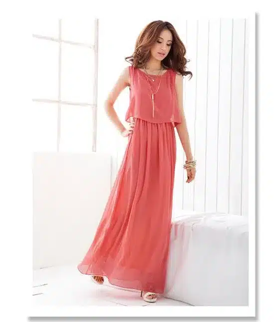 Plus Size Summer Solid Sleeveless Beach Long Dress Bohemian Chiffon Vest O-neck Vestidos Casual Comfortable Elbise FC28 1
