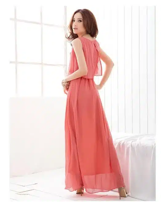 Plus Size Summer Solid Sleeveless Beach Long Dress Bohemian Chiffon Vest O-neck Vestidos Casual Comfortable Elbise FC28 6