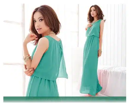Plus Size Summer Solid Sleeveless Beach Long Dress Bohemian Chiffon Vest O-neck Vestidos Casual Comfortable Elbise FC28 11