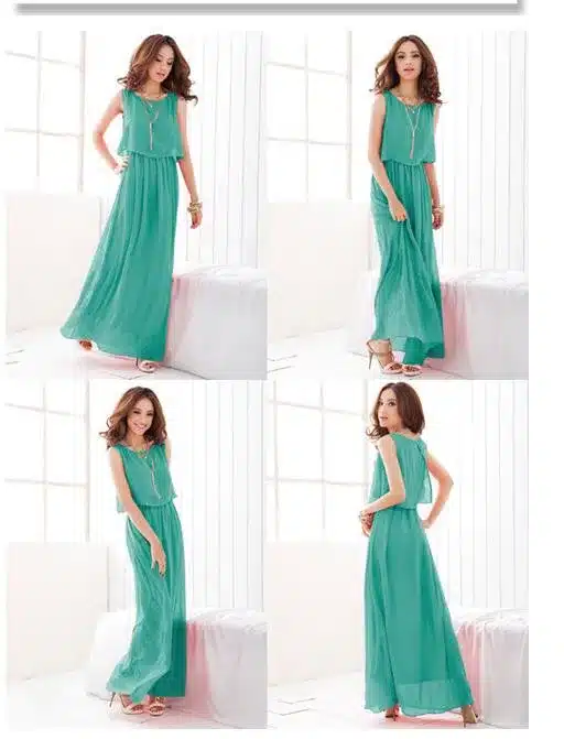 Plus Size Summer Solid Sleeveless Beach Long Dress Bohemian Chiffon Vest O-neck Vestidos Casual Comfortable Elbise FC28 14