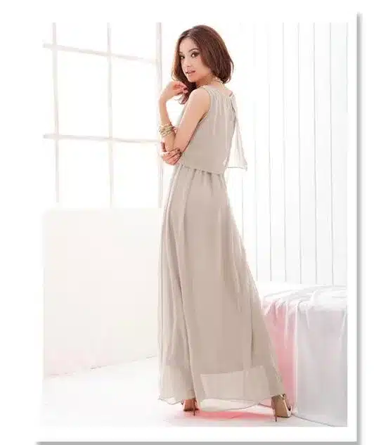 Plus Size Summer Solid Sleeveless Beach Long Dress Bohemian Chiffon Vest O-neck Vestidos Casual Comfortable Elbise FC28 19