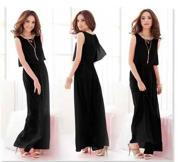 Plus Size Summer Solid Sleeveless Beach Long Dress Bohemian Chiffon Vest O-neck Vestidos Casual Comfortable Elbise FC28 21