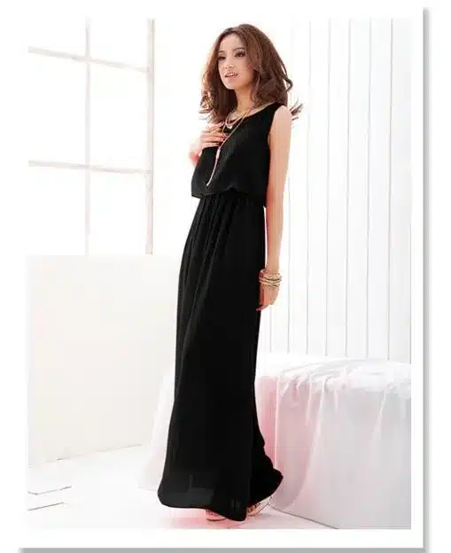 Plus Size Summer Solid Sleeveless Beach Long Dress Bohemian Chiffon Vest O-neck Vestidos Casual Comfortable Elbise FC28 22