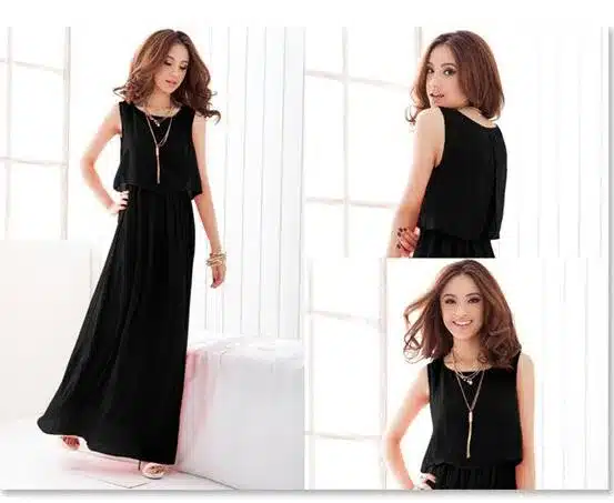 Plus Size Summer Solid Sleeveless Beach Long Dress Bohemian Chiffon Vest O-neck Vestidos Casual Comfortable Elbise FC28 24
