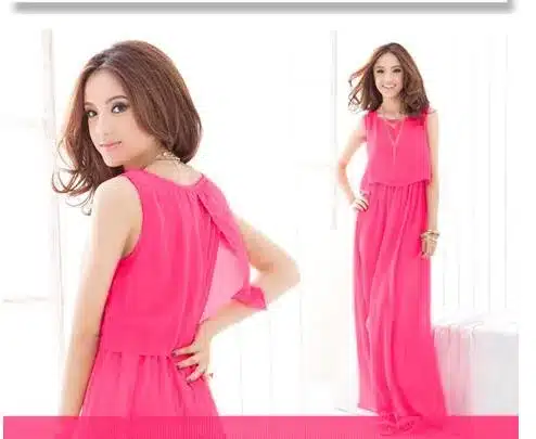 Plus Size Summer Solid Sleeveless Beach Long Dress Bohemian Chiffon Vest O-neck Vestidos Casual Comfortable Elbise FC28 28