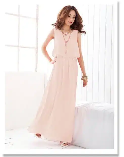 Plus Size Summer Solid Sleeveless Beach Long Dress Bohemian Chiffon Vest O-neck Vestidos Casual Comfortable Elbise FC28 33