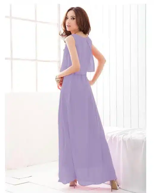 Plus Size Summer Solid Sleeveless Beach Long Dress Bohemian Chiffon Vest O-neck Vestidos Casual Comfortable Elbise FC28 38