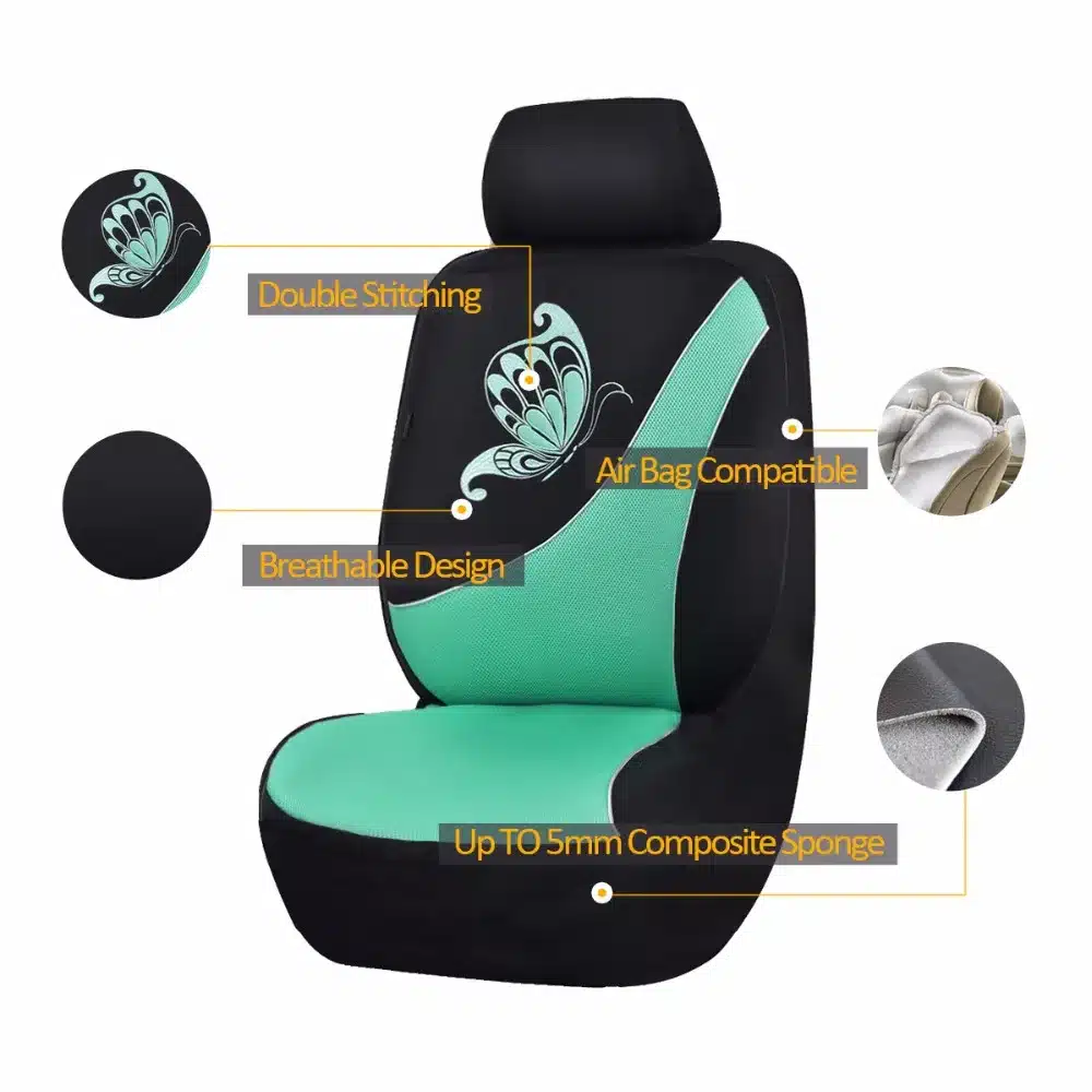 Butterfly Printing Green 2 Front Car Seat Cover for Car Seat Universal Cute Mesh Cloth Seat Covers Styling-Car 10