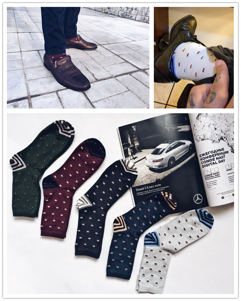 Fashion Mens Cotton Socks Colorful Jacquard Art Socks Hit Color Dot Long Happy Socks Men's Dress Sock 5pairs/lot 10