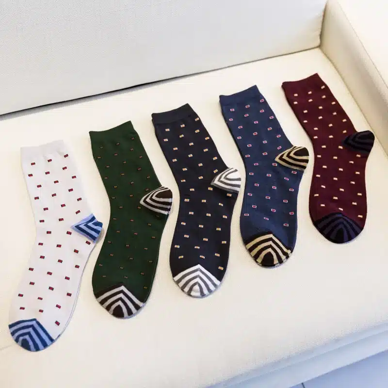 Fashion Mens Cotton Socks Colorful Jacquard Art Socks Hit Color Dot Long Happy Socks Men's Dress Sock 5pairs/lot 11