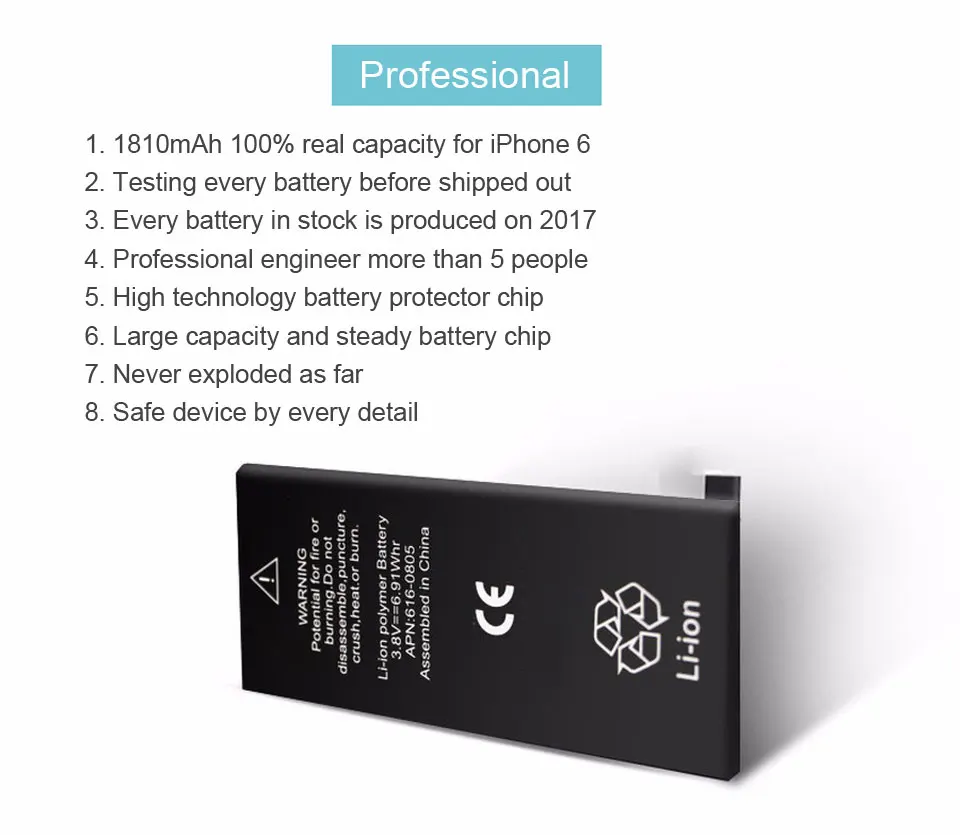 100% IST Original Mobile Phone Battery For iPhone 6 Real Capacity 1810mAh With Repair Tools Kit And Battery Sticker 10