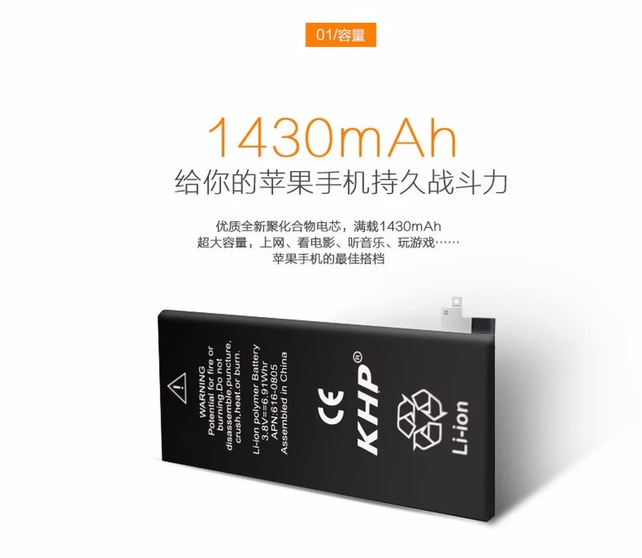 2017 New 100% Original KHP Phone Battery For iphone 4 Real Capacity 1420mAh With Machine Tools Kit Mobile Batteries 0 cycle 19