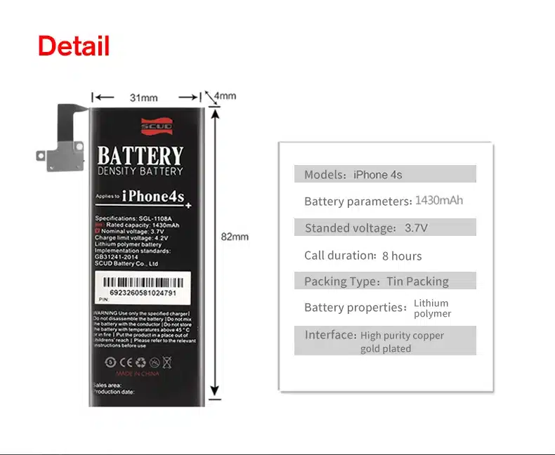 2017 New Original SCUD Phone Battery For iphone 4s Real Capacity 1430mAh With Tools Kit Replacement Mobile Batteries 7