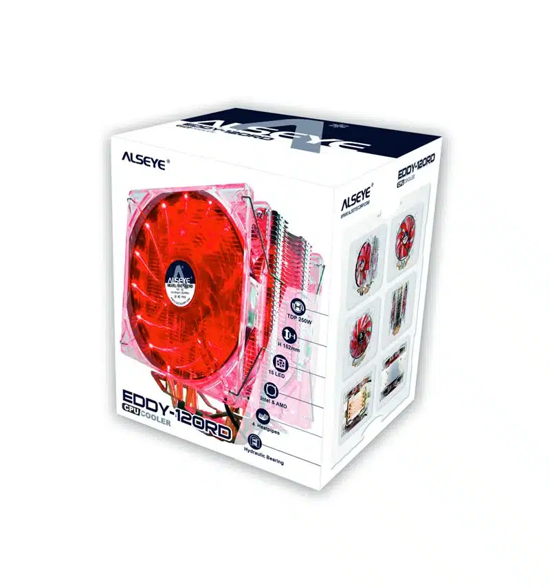ALSEYE EDDY-120R CPU Cooler 4 Heatpipes TDP 220W Dual PWM 4pin 120mm LED Fan Radiator Cooler for LGA 775/115x/AM2/AM3/AM4 18
