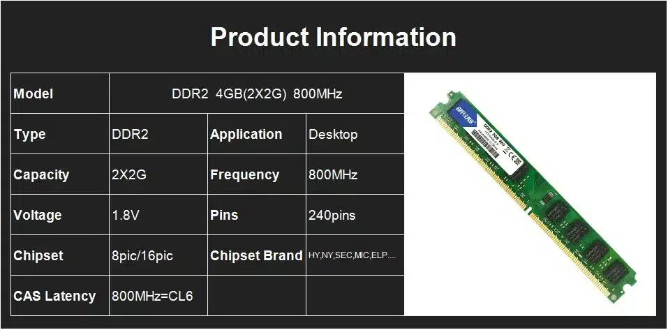 Binful DDR2 2GB 800MHz PC2-6400 4GB(2Gx2) Memory Ram Memoria for Desktop PC Computer (Compatible with 667mhz 533mhz) 1.8V 2