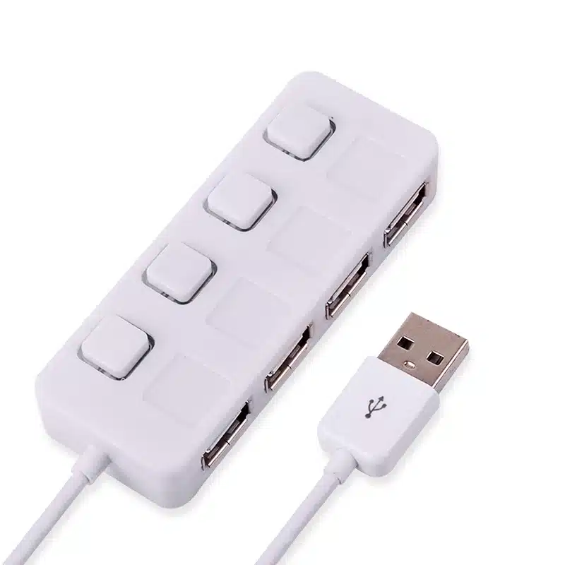 USB 2.0 Hub Splitter with Separate ON/OFF Switch Cable without power adapter LED 4 Ports For Laptop Desktop PC Black /White E03 4
