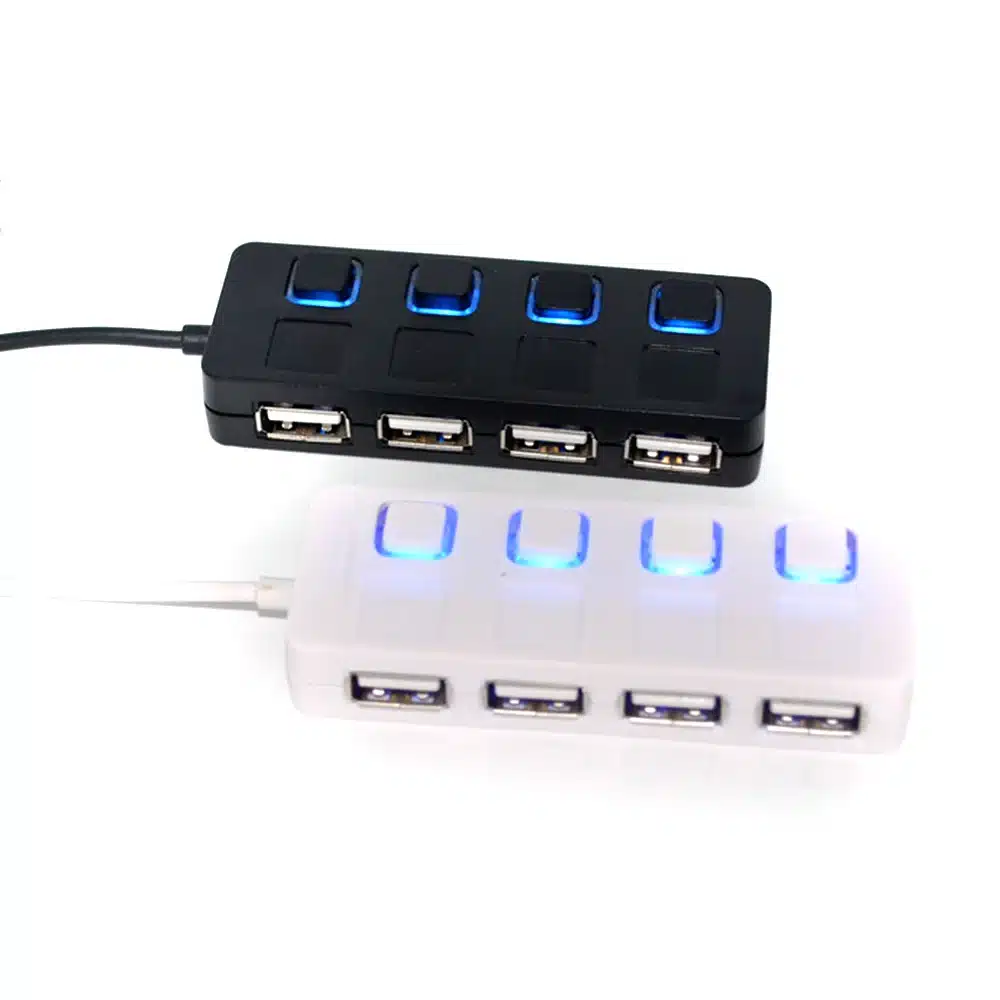 USB 2.0 Hub Splitter with Separate ON/OFF Switch Cable without power adapter LED 4 Ports For Laptop Desktop PC Black /White E03 9