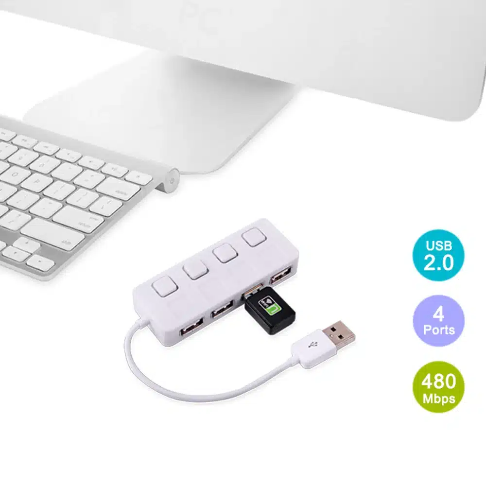 USB 2.0 Hub Splitter with Separate ON/OFF Switch Cable without power adapter LED 4 Ports For Laptop Desktop PC Black /White E03 11