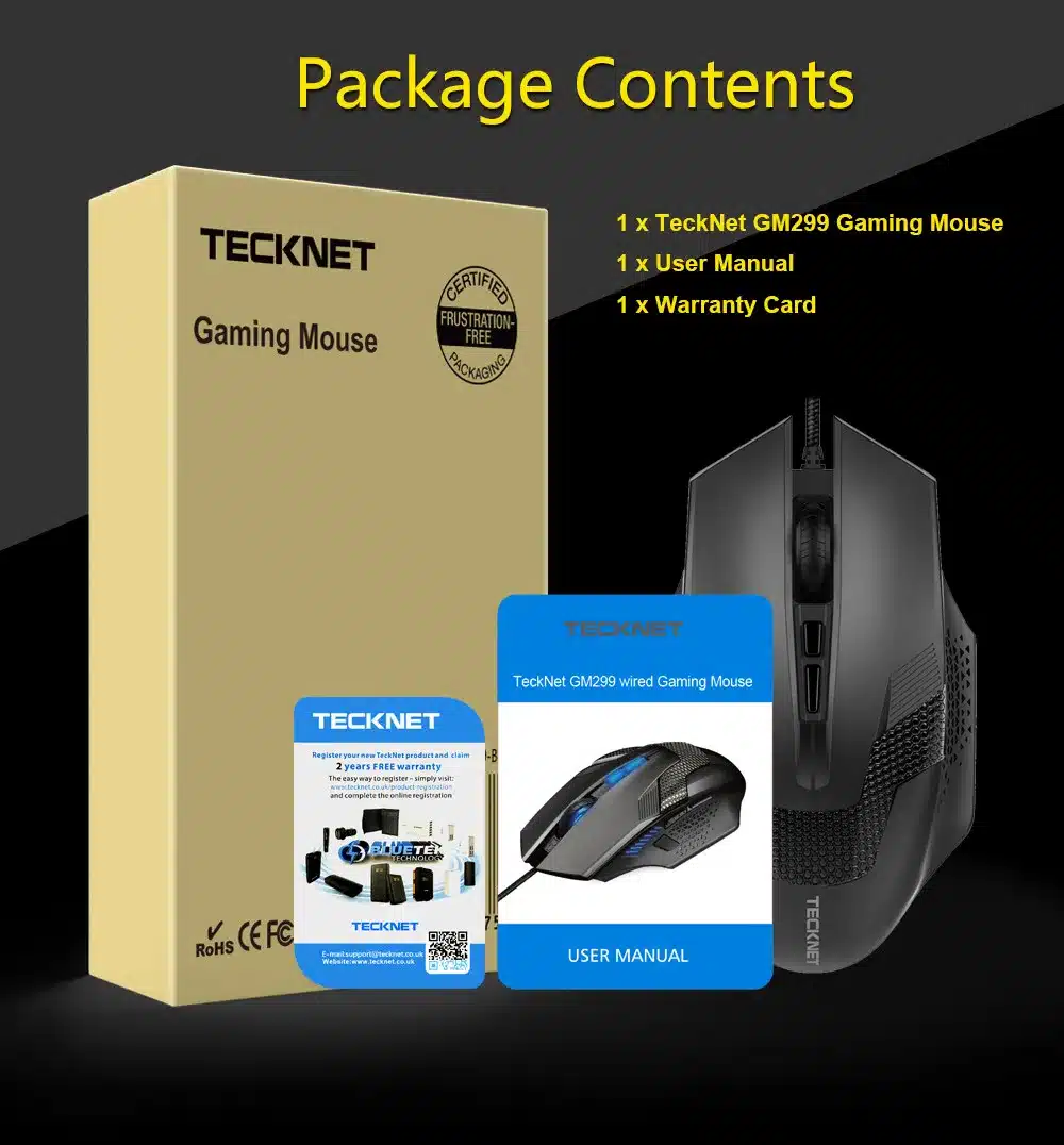 TeckNet RAPTOR Pro Programmable Gaming Mouse, 8 Buttons, 4000dPI, 1000Hz Return Rate, Fire Power Button, Weight Tuning Cartridge 13