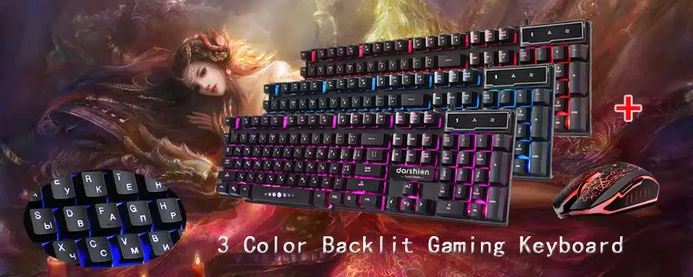 Darshin LED Backlit Russian Keyboard Gaming + Crack Gaming Mouse 6 Buttons Breathing Light Colorful Mice Upgraded Version 9