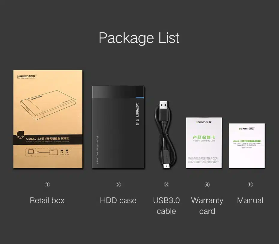 Ugreen HDD Case 2.5 inch SATA to USB 3.0 SSD Adapter for Samsung Seagate SSD 1TB 2TB Hard Disk Drive Box External HDD Enclosure 23