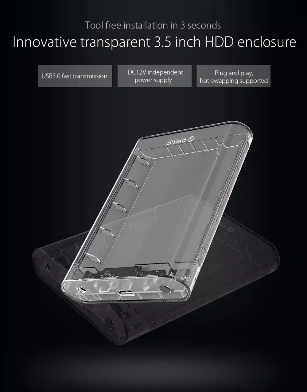 ORICO 3139U3 3.5 inch Transparent HDD Enclosure Case USB 3.0 5Gbps SATA3.0 Support UASP 8TB Drives for Notebook Desktop PC 13