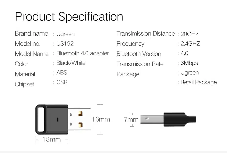 Ugreen USB Bluetooth 4.0 Adapter for PC Wireless Bluetooth Dongle Audio Receiver Adapter Bluetooth Transmitter for 10/8/XP/Vista 25