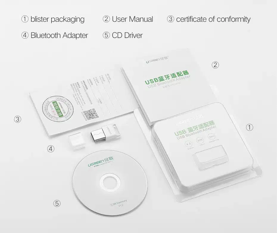 Ugreen USB Bluetooth 4.0 Adapter for PC Wireless Bluetooth Dongle Audio Receiver Adapter Bluetooth Transmitter for 10/8/XP/Vista 26