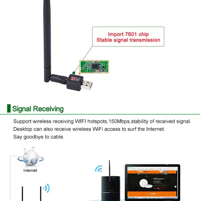 Wireless WiFi Adapter 5dB wifi Antenna 150Mbps Lan Wireless Network Card Portable USB WiFi Receiver Adaptador WiFi 802.11b/g/n 14